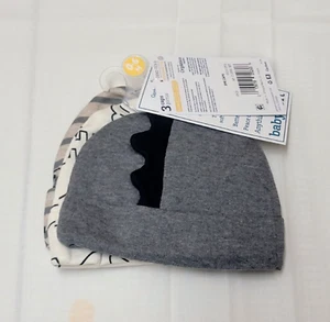 Gerber Baby Caps Dinosaurs 3 pack Organic Cotton NWT 0-6 Months Gray White - Picture 1 of 4