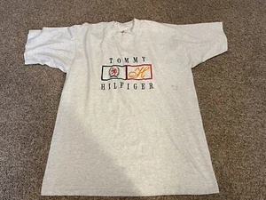Vintage 90s Single Stitch Tommy Hilfiger Embroidered Shirt Large Gray - Bild 1 von 10