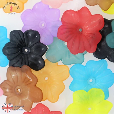 20 Large Frosted Acrylic Flower Beads 30mm Beading Jewellery Making x 11 Colours - Image 1 of 3