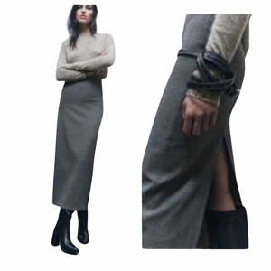 Gonna a tubino Zara grigia vita alta XS sartoriale midi spacco gonna donna abbigliamento da lavoro - Foto 1 di 10