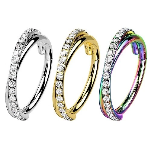 Segment Piercing Clicker Septum Nasen Ohr Helix Conch Doppel Ring Kristalle - Bild 1 von 1