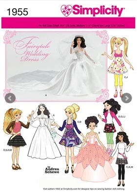 Simplicity #1955 Doll Clothing in 3 Sizes Pattern S-L ( 10 1/2" - 12 1/2") Uncut - Image 1 of 2