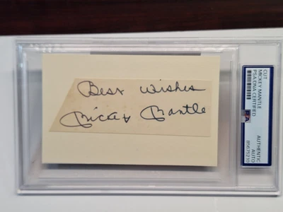 Mickey Mantle CORTE AUTO FIRMADO E INSCRITO CON POSTAL EN LA PARTE POSTERIOR PSA/ADN #5210 Foto 1 de 3