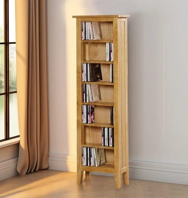 CD Rack, 7-Tier Storage Shelf, Oak Veneer Wooden Organiser, Tower Storge Cabinet - Image 1 of 4
