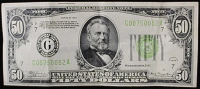 1934 US $50 Federal Reserve Note Light Green - XF - Image 1 of 2