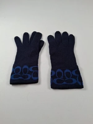 Рукавицы Coach фирменные вязаные темно-синие  - Изображение 1 из 4