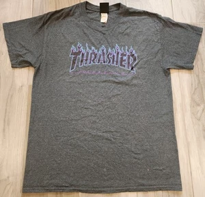 Thrasher Magazine Shirt Mens Large Gray Logo Flame Script Streetwear Skater City - Picture 1 of 10