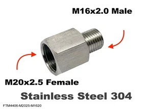 M20x2.5 FEMALE to M16x2.0 MALE Stainless Sensor Adaptor Fittings Conversion - Imagen 1 de 6