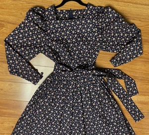 ViTG 80s Laura Ashley Cottage Prairie Dress Size 12 Puff Long Sleeve Navy Pink - Picture 1 of 13