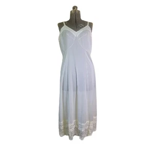 Vintage 50s 60s Slip Dress Volup White Layered Lace Hem 42 L/XL Victorian - Picture 1 of 12