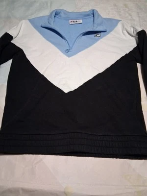 Chaqueta FILA Mujer Pequeña Negra Azul Cuarto Cremallera Pullover Golf Tenis Retro Foto 1 de 4