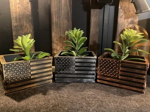 Maceta maceta estilo vintage de país y bandera de EE. UU. - Imagen 1 de 10