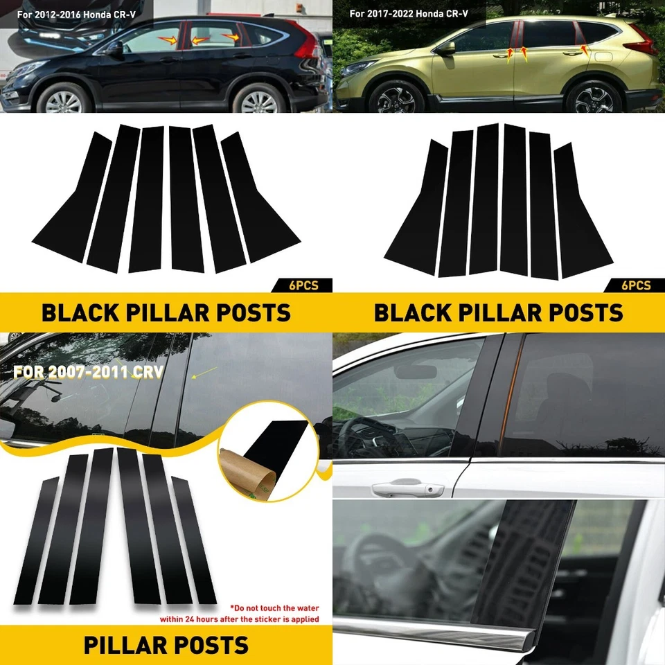 Set For Honda 2007-2022 CR-V Black Pillar Posts Set Door Trim Piano Cover Kit US - Imagem 1 de 1
