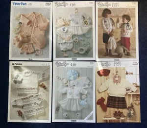Lot 6 Peter Pan Knitting Layette Baby Toddler Cardigan Patterns Double Knit 4Ply - Picture 1 of 7