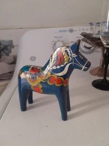 Vintage AKTA G.A. Olsson Swedish Dala Horse 6" with Original Label. Blue - Picture 1 of 10