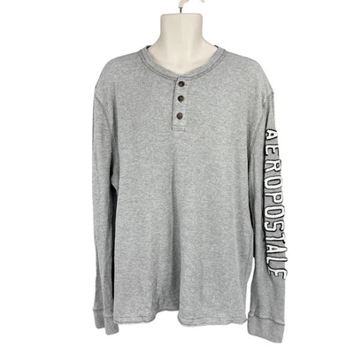 Camisa Aeropostale Henley Hombre Talla 2XL Gris Tejido Gofre Logo Térmico Manga Larga Foto 1 de 4