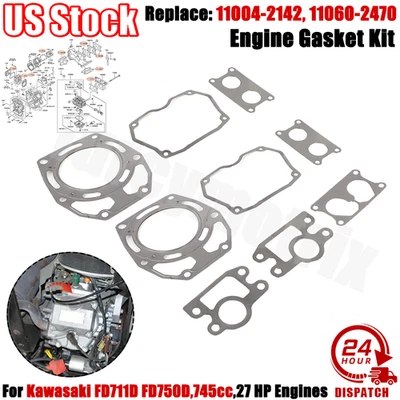 FURCYMOTRIX #11004-2142/11060-2470 For Kawasaki FD711D FD750D Head & Rocker Cover Gasket Kit