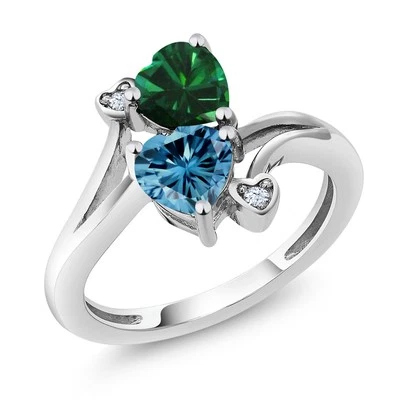 10K White Gold Ring Nano Emerald Persian Blue Moissanite (1.53 Cttw) - Image 1 of 3