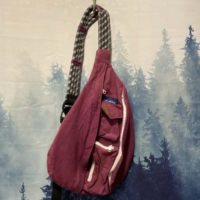 KAVU Rope Bag Purple Sling Crossbody Backpack 100% Cotton - Image 1 of 4