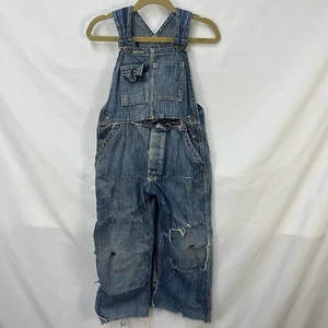 VINTAGE 20S 30S PENNEYS OX HIDE DENIM OVERALLS YOUTH REPAIRED DISTRESSED - Picture 1 of 11