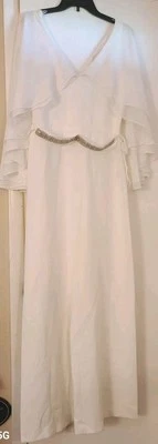 Belle Badgley Mischka 开普袖阔腿连身裤白色 10 全新带标签 — 第 1/4 张图片