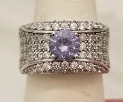 ANILLO PESADO 11 mm de ancho PLATA ESTERLINA ligero tanzanita circonita cúbica pavé tamaño 8 10,6 gramos Foto 1 de 4