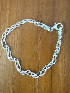 Beautiful Sterling Silver 3 Strands Braided bracelet 7” long new From Italy - Picture 1 of 5