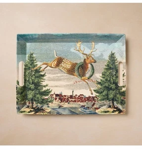 John Derian for Target Reindeer Wintry Town Melamine Handled Serving Tray 2025 - Picture 1 of 4
