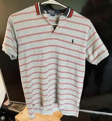 Camisa Polo Ralph Lauren Para Hombres Rojo y Gris Rayas con Cuello B/R/N M Hecha en EE. UU. Foto 1 de 4