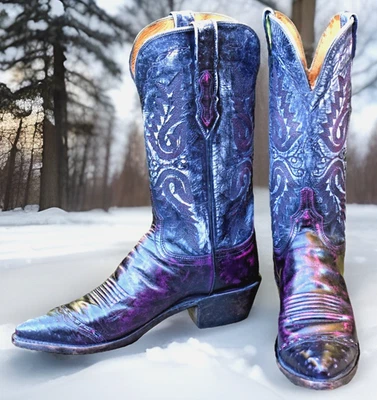 Botas de Vaquero Lucchese Cuero y Pluma de Avestruz Punta de Ala para Mujer 8.5B EE. UU. Rojo Negro Foto 1 de 4