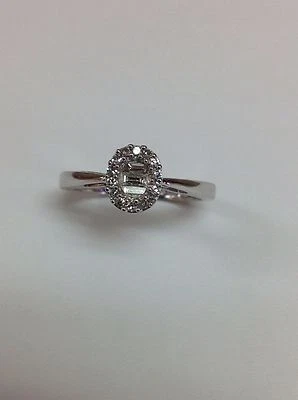 10K White Gold Natural Baguette and Round Cut Diamond Cluster Engagement Ring - Image 1 of 4