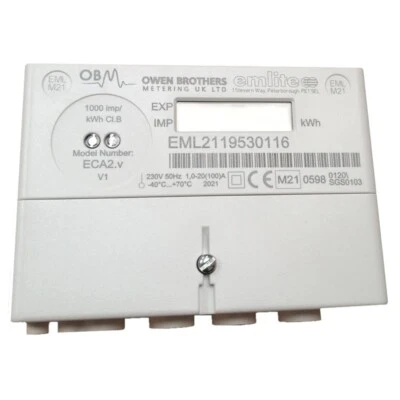 ECA2 - Single Phase 100 Amp Import kWh Electric Meter. MID Certified. Pulsed - Image 1 of 3