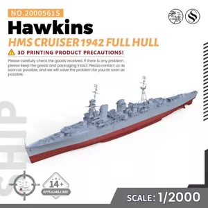 SSMODEL SSC2000561S 1/2000 Kit Modelo Militar HMS Hawkins Cruiser 1942 Casco Completo - Imagen 1 de 7
