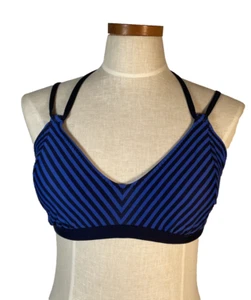 Athleta Avila Navy Blue Striped Triangle Swimsuit Bikini Top Women’s Size XL - Picture 1 of 8