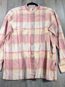 Coldwater Creek Top Womens Large Pink Plaid Button Up Linen Cotton Cottagecore - Picture 1 of 8