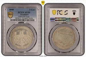 1848 Germany Frankfurt - Vicar- PCGS AU 55 KM # 338 2 Gul - Picture 1 of 5