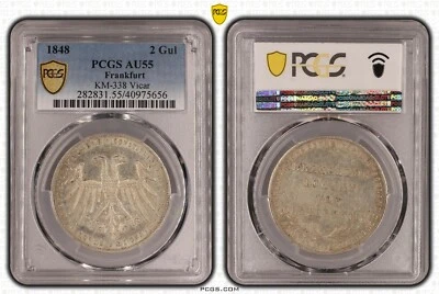 1848 Germany Frankfurt - Vicar- PCGS AU 55 KM # 338  2 Gul - Image 1 of 4