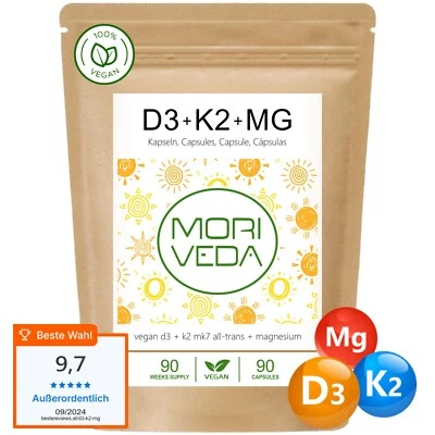 Vitamina D3 (7000 UI) + K2 MK7 (200mcg) + Magnesio, Vegan, 90pz - Immagine 1 di 4