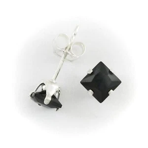 4mm Princess Cut Onyx Black CZ Post Stud Earrings in SOLID Sterling Silver - Picture 1 of 7