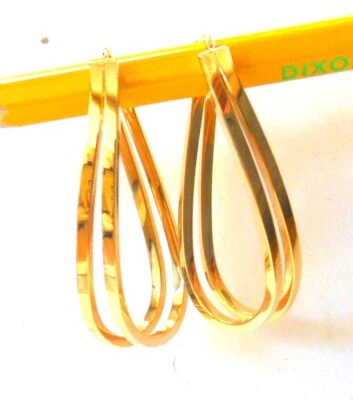 Italy Solid 14K Yellow Gold Double Bar Elongated Curved Bar Hoop Earrings 1.73" - Image 1 of 4