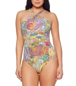 BLEU BY ROD BEATTIE High Neck One-Piece Swimsuit In Multi Color- Size 6 - Picture 1 of 7
