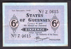 Guernsey, States issue, 6 pence, 1-1-1942, Z 0615 (WPM 24). Crisp VF. - Picture 1 of 2