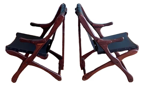 2 Shoemaker Senal Brazil Rosewood Leather Mcm Sling Lounge Chair Vtg Modern Wood Cover