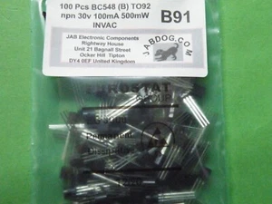 100 Pcs BC548 (B) TO92 30v 100mA 500mW npn Transistor Invac  21g   B91 - Picture 1 of 4