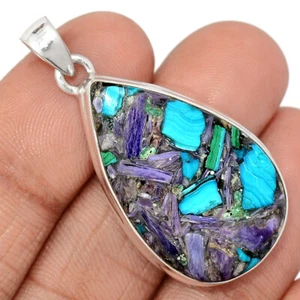 Composite Siberia Charoite In Chrysocolla 925 Silver Pendant Jewelry CP35260 - Picture 1 of 1
