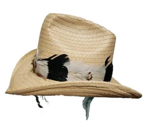 Sombrero de Verano Occidental 7 1/4 JC Penneys Pluma Sombrero Banda Vaquero  - Imagen 1 de 12