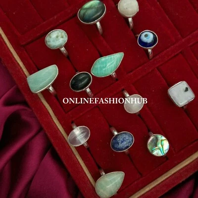 infinito!! Lote de anillos bisel amazonita y mezcla de piedras preciosas enchapados en plata de ley 925 Foto 1 de 3