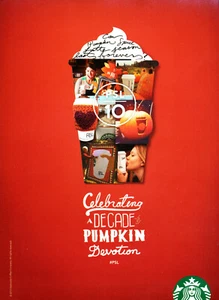 STARBUCKS COFFEE AD #18 RARE 2013 OUT OF PRINT  MAGAZINE PAGE PUMPKIN DEVOTION - Picture 1 of 2