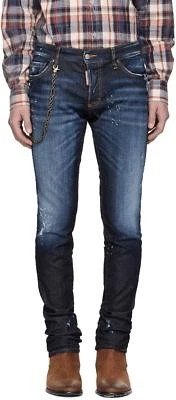 DSQUARED² Men Slim Fit Distressed Blue Jeans with Chain Link NEW NWT $750 - Image 1 of 4