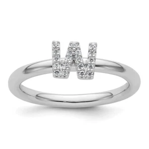 14K Weißgold Stapelbar Diamant Initiale W Ring Armband Halskette - Bild 1 von 8